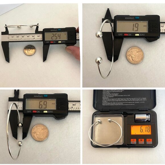 Vintage Sterling Silver 925 7MM Bead Ball Oval Cuff Bracelet Sz 7" - Picture 10 of 16